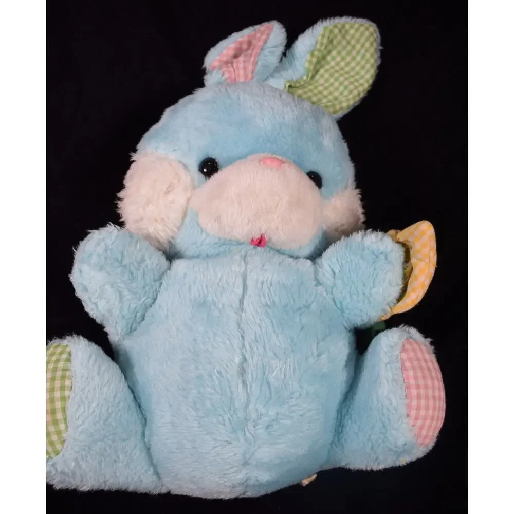 Vintage Plush Blue Easter Bunny Gingham Accents 18